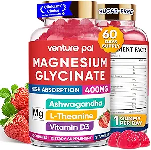 60 Day Supply Magnesium Glycinate 400mg Gummies with Ashwagandha, L-Theanine, CoQ10, Vitamin D3 & B6, Sugar Free Magnesium Gummies for Adults & Kids, Stress Relief, Sleep & Calm, Vegan, Gluten Free