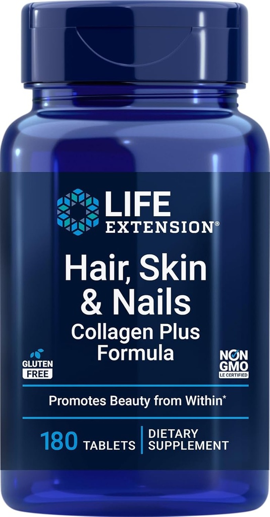Life Extension Hair, Skin & Nails Collagen Plus Formula, 180 Tablets