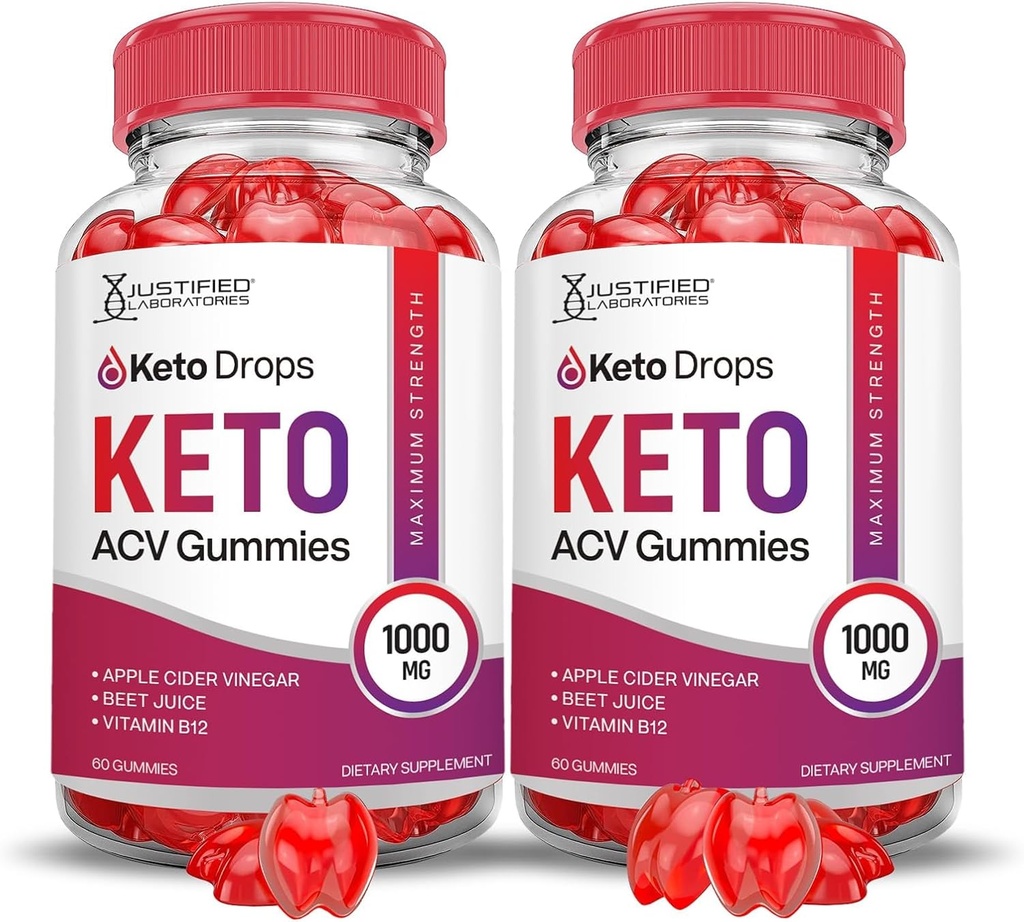 Justified Laboratories (2 Pack Keto Drops Keto ACV Gummies Advanced Formula 1000MG Pomegranate Beet Juice B12 Vegan Non GMO 120 Gummys ile formüle edildi