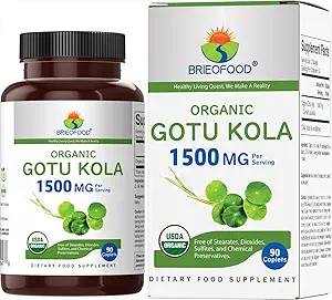 Brieofood Organik Gotu Kola 1500 mg, 45 Hizmet, Vejetaryen, Gluten Free, 90 Vegetarian Tablets