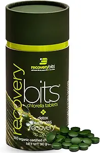 RECOVERYbits - Organic Chlorella Tablets - Plant-Based Algae Superfood - Chlorophyll - Cracked Cell Wall - Energy - Immune System - Detox - Keto - Vegan - Non-GMO - Small Canister - 360 Tablets
