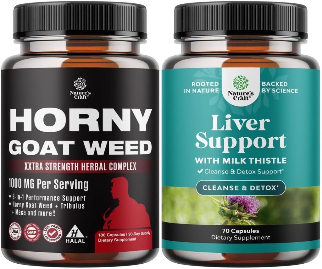Bundle of Horny Goat Weed for Men - Extra Strength Male Supplement for Stamina & Energy and Liver Cleanse Detox & Repair - Γαϊδουράγκαθο για γάλα Silymarin με εκχύλισμα Dandelion Root Choline Beetroot Artichoke