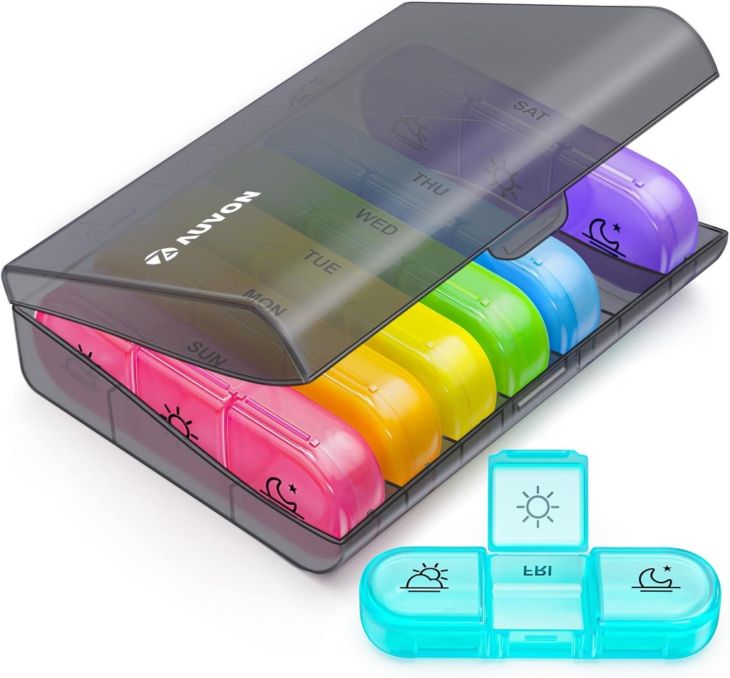 AUVON Weekly Pill Organizer 3 Times a Day, Büyük 7 Gün Pill Box 3 Times a Day with separate Container, Portable Pill Case for Drug, Vitamins, Fish Oil and Supplements