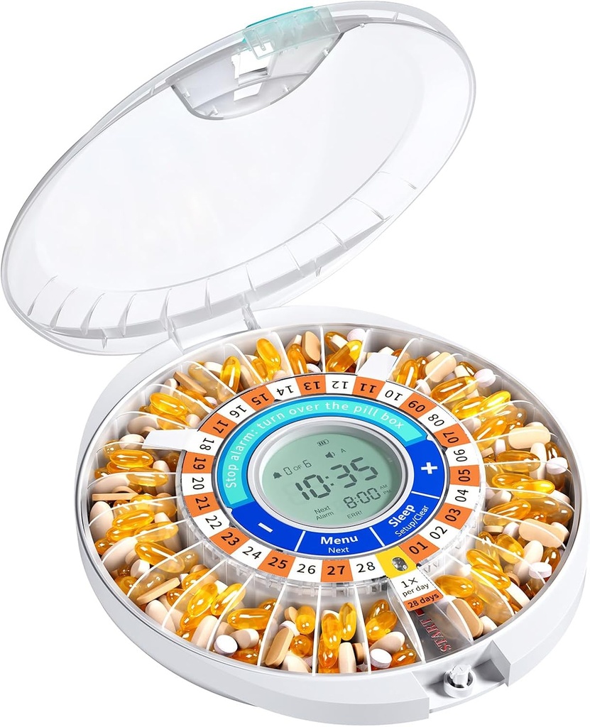 Daviky Otomatik Pill Perde ile Yaşlılık, 28 Günlük Elektronik Kilitli Pill Box, İlaçlar için Ses & Işık Hatırlatıcıları, Vitaminler ve Supplements (Orange)
