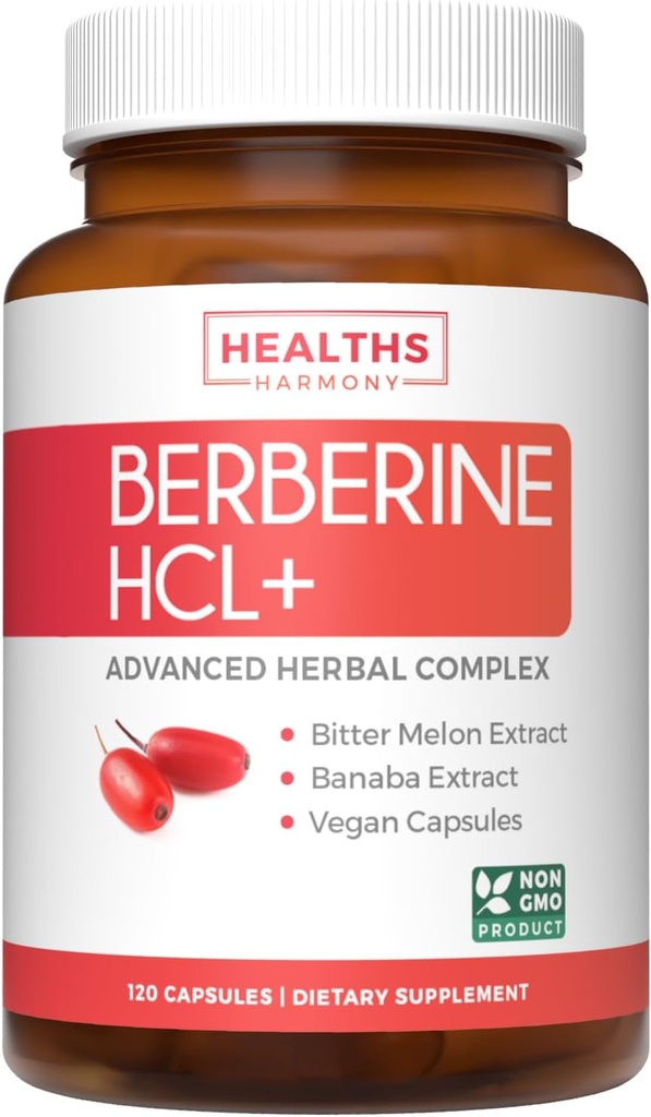 Berberine Supplement (Non-GMO & Vegetarian) Berberine HCL Plus Bitter Melon & Banaba Leaf Capsules - Berberine 500 mg Her, 1000 mg Per Serve - AMPK Metabolic Activator - 120 Caps (No Pills)