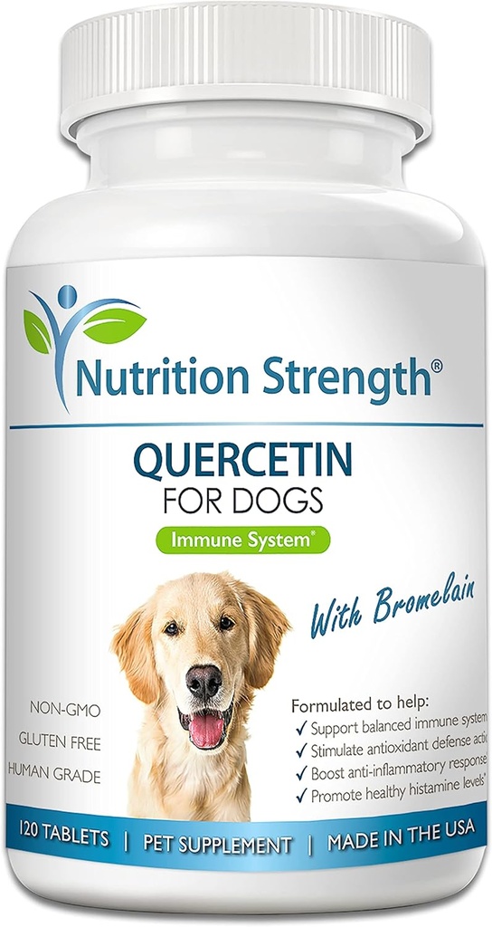 Quercetin για σκύλους με Bromelain για την υποστήριξη ισορροπημένο ανοσοποιητικό σύστημα, την προώθηση φλεγμονώδης ανακούφιση & αντιοξειδωτική δραστηριότητα, Quercetin για αλλεργίες σκύλων, 120 μασώμενα δισκία