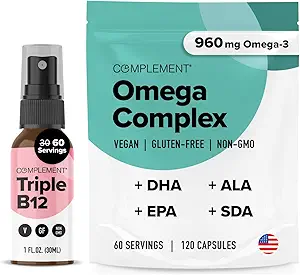 Omega Kompleksi ve Triple B12 Mix - Tamam Vegan Omega-3 ve B12 Geliştirilmiş Enerji ve Wellness için Tamamlama