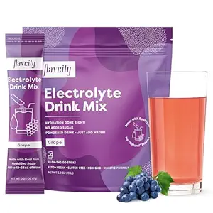 FlavCity Grape Electrolytes Drink Mix, 28 On-The-Go Stick Packs - Υγιή Ηλεκτρολύτες Powder Packets Made with Real Fruit - Keto Powdered Drink with No Added Sugar, Gluten-free