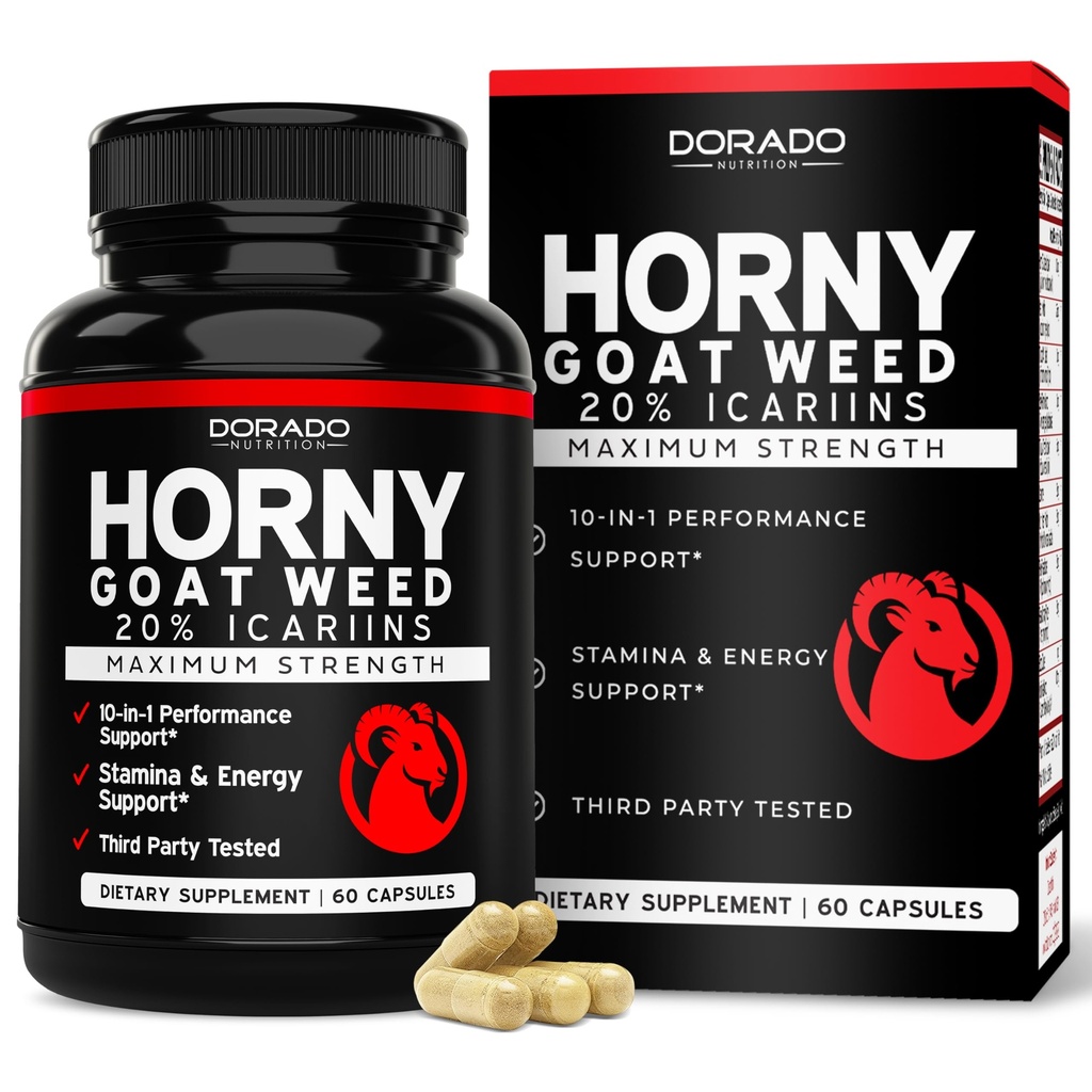 Horny Goat Weed For Men and Women - [20% Icariins Max Strength] - Σταμίνα, Αντοχή, Κυκλοφορία, Κοινή & Υποστήριξη Πίσω - Maca Root, Ginseng, Yohimbine, Tribulus, L-Arginine - USA Made - 60 Count