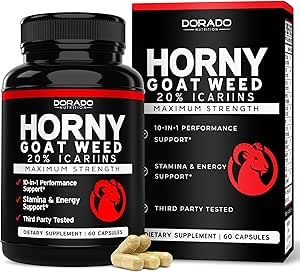 Horny Goat Weed For Men and Women - [20% Icariins Max Strength] - Stamina, Endurance, Circulation, Joint & Back Support - Maca Root, Ginseng, Yohimbine, Tribulus, L-Arginine - USA Made - 60 Count