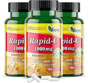 Amerika Medic & Science Hızlı-C 1000 mg Vitamin C Supplement (3 100 Tablet Paket) Enerji ATM, Günlük Immune Sistem Desteği, Antioksi | Vegan, Non-GMO, Yetişkin Erkekler ve Kadınlar için Ascorbik Asit