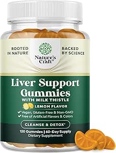 Natures Craft Herbal Liver Detox Gummies Liver Support Milk Butle Gummies with Artichoke Extract Turmeric Curcumin and L-Carnitine - Vegan and Non-GMO - Sweet Lemon (60 Hizmet)