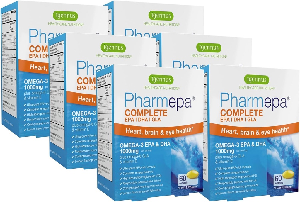 Igennus Pharmepa EPA 668mg & DHA 334 mg Omega-3 Fatty Acids 1000 mg, IFOS sertifikalı, rTG Form, Yüksek Potency Fish Oil Plus Omega & 9 from GLA Evening Primrose Oil, Lemon Flavor, 360 Softgels