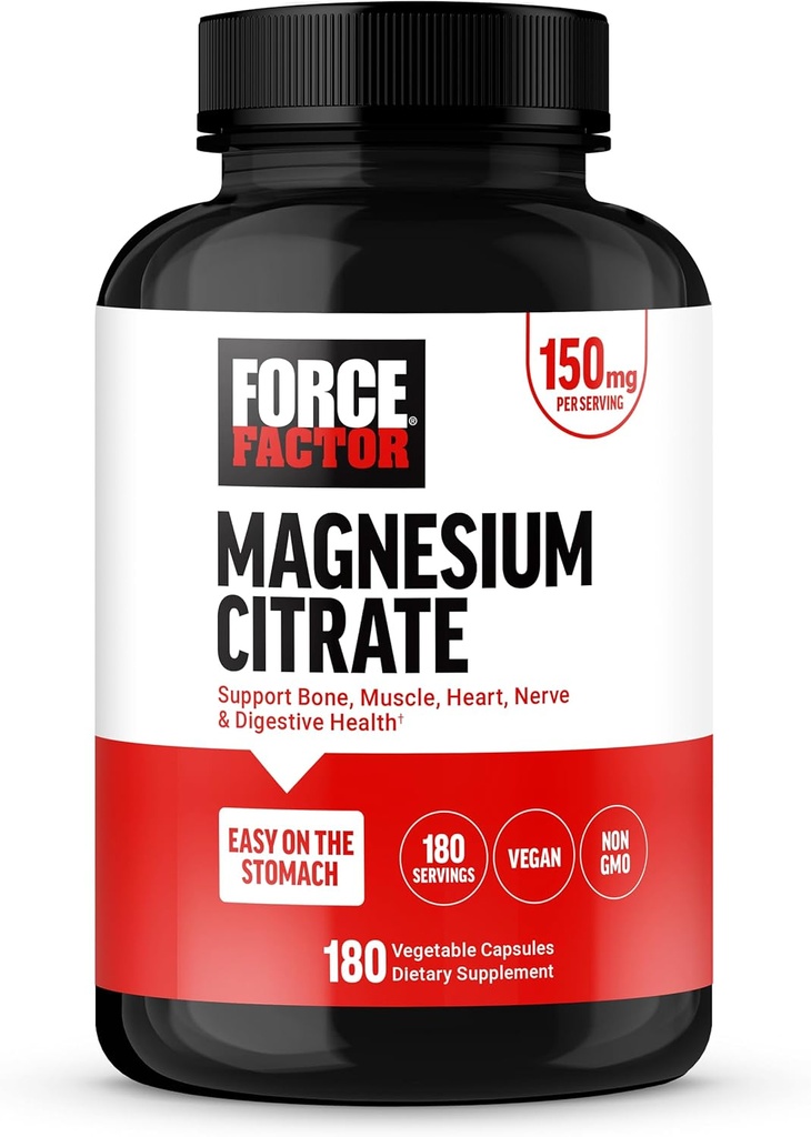 Güç Faktörü Magnezyum Citrate Magnezyum, Kadınlar ve Erkeklerin Kemik, Kas, Nerve, Digestion ve Kalp Sağlığı, Stomach, Vegan, 6Month Supply, 180 Capsules