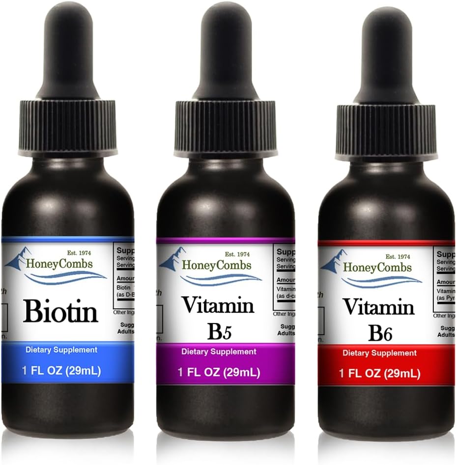 HoneyCombs Liquid Drops 1oz Each Save 10% - Vitamin B7 (Biotin) + Vitamin B5 (Pantothenic Acid) + Vitamin B6 (Pyridoxine)