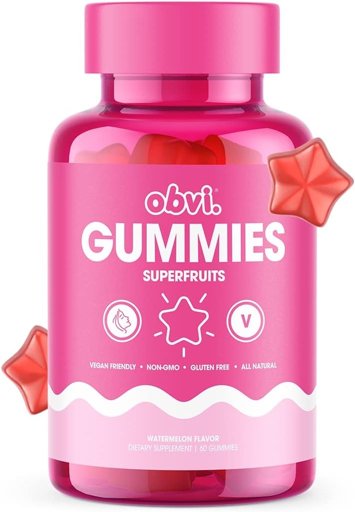 Obvi Superfur Gummies | Vegan Multivitamin, Glowing Skin, Antioksi ve Vitaminler için Sağlıklı Kolajı Destekler | Non-GMO, Gluten-Free | Watermelon Flavor, 60 Gummies