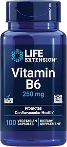 Life Extension Vitamin B6, 250 mg, yüksek Potency, Cardiovascular Health, nörolojik Sağlık, Göz Sağlığı, Sağlıklı Kidney Fonksiyonl, Gluten-Free, Non-GMO, Vegetarian, 100 Capsules