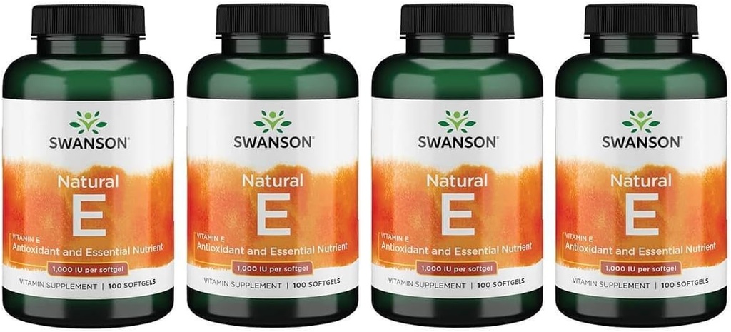 Swanson Vitamin E - Doğal Vitamini Kardiovasüler Sağlık - Doğal Formula Temel D-Alpha Tocopherols - (100 Softgels, 1000 IU each) (4 Pack)
