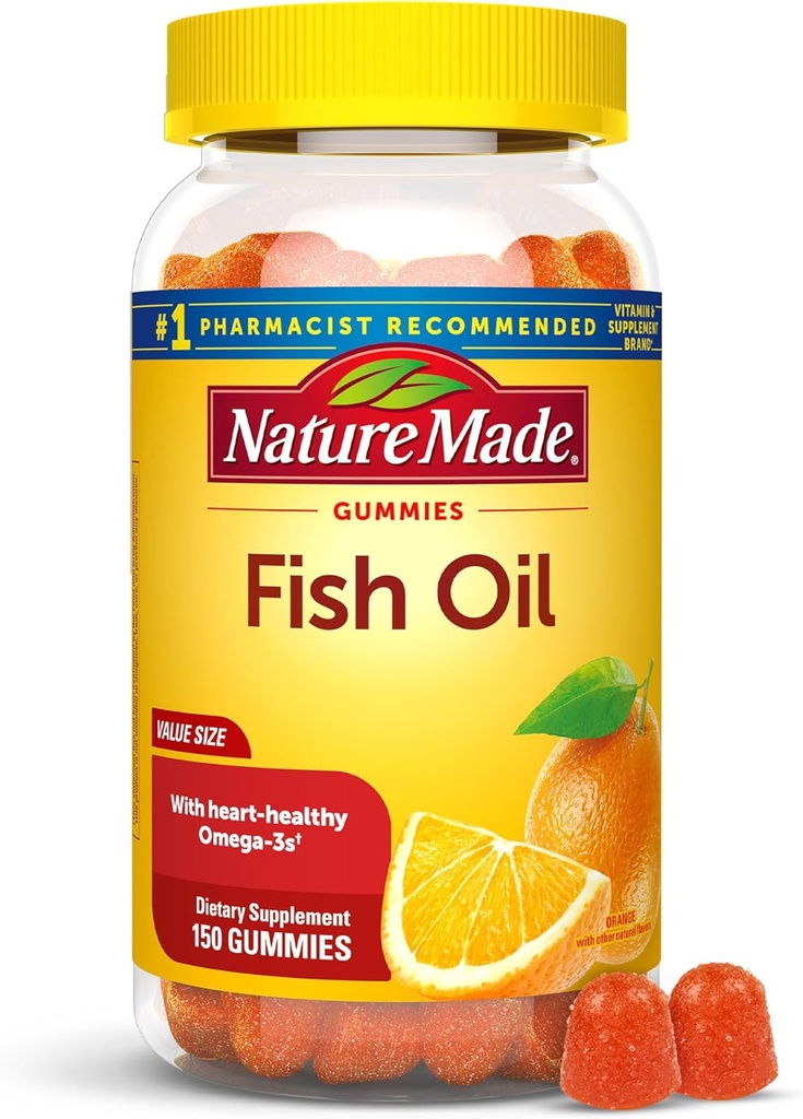 Doğa Balık Yağı Omega 3 Gummies, Omega 3 Fish Oil Supplements, Sağlıklı Kalp Desteği, 150 Gummies, 75 Day Supply