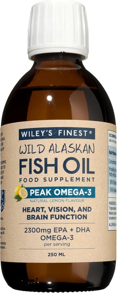 Wiley's Finest Wild Alaskan Fish Oil Peak Omega-3 Liquid Supplement - 2300mg EPA και DHA Omega-3s - Λεμόνι Γεύση - 8,45 Oz (50 εξυπηρετούν)