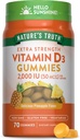 Doğanın Gerçek Vitamin D3 Gummies | 2000 IU | 70 Kont | Pineapple Flavor | Vegetarian, Non-GMO ve Gluten Free Supplement Supplement