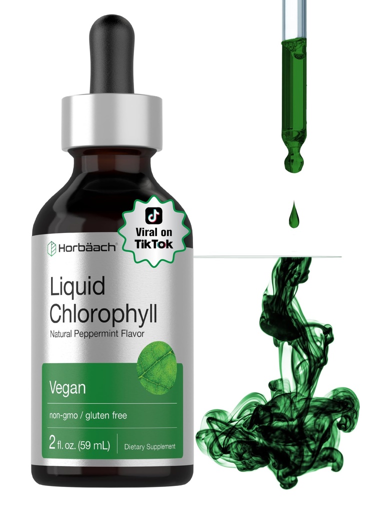 Horbäach Liquid Klorophyll Drops | 2 oz | Vegan, Non-GMO ve Gluten Free Formula | Natural Peppermint Flavor