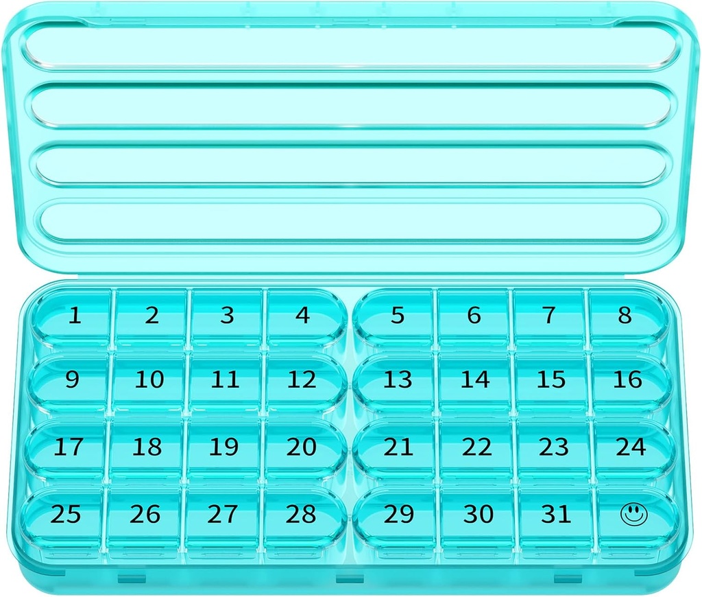 Zoxy Monthly Pill Organizer 1 Times a Day, 30 Day Pill Box Organizer, One Moon Pill Case for Travel, 31 Günlük Medcine Konteyner For Vitamins, Supplement & Drug (Cyan)