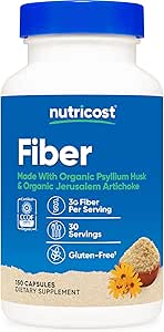 Prebiyotik Fiber Supplement 150 Capsules ile Nutricost Fiber Capsules - CCOF sertifikalı Supplement, Organik Psyllium Husk & Organik Kudüs Artichoke, Gluten Free, 3 G Per Service
