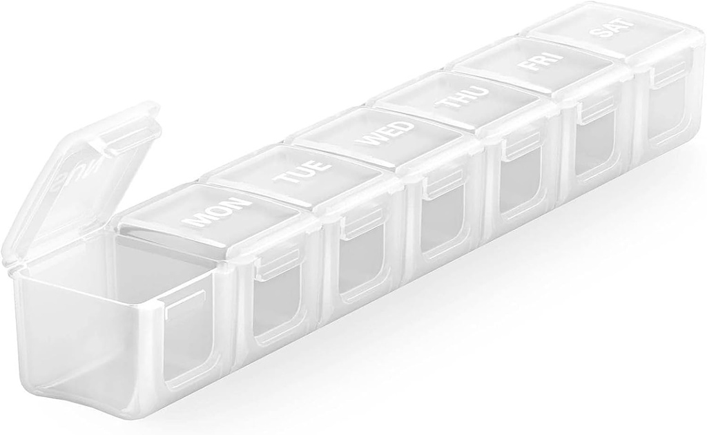 Sukuos Extra Large Weekly Pill Organizer, 7 Day Daily Pill Box Case Αρθρίτιδα Φιλικό, Μεταξοτυπημένο Εμπορευματοκιβώτιο Ιατρικής με Καθαρή Λίπος για Βιταμίνες, ιχθυέλαια ή Συμπληρώματα (Λευκό)