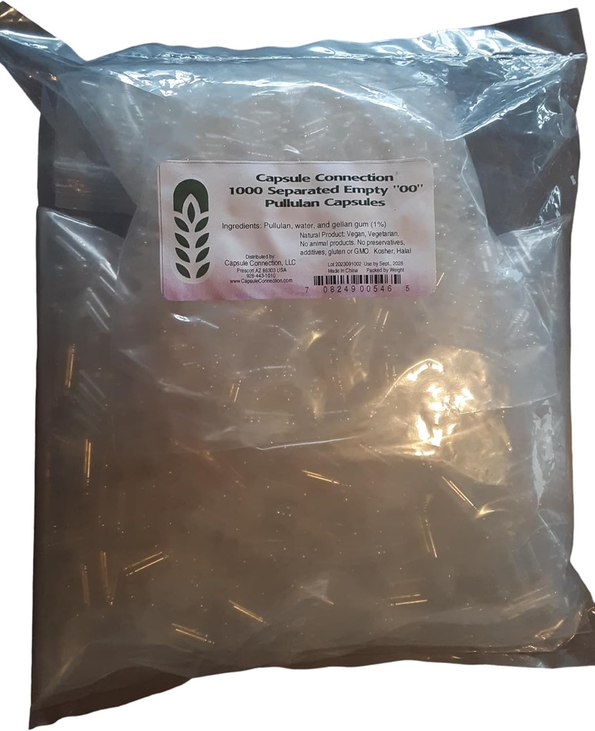 Capsule Connection Ayrılan Boş Pullulan Capsules, 00" Boyut, Vegan & Vegetarian (1000)