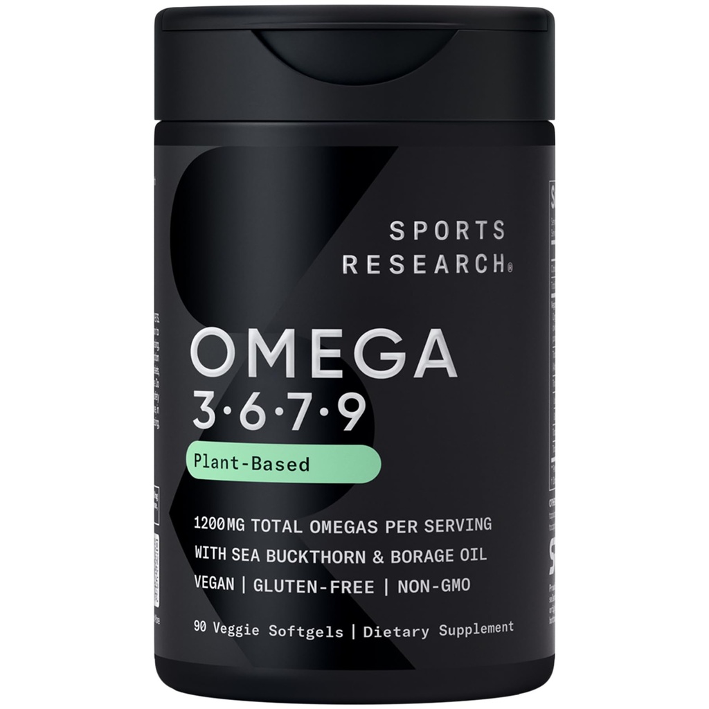 Spor Araştırması® Vegan Omega 3-6-7-9 - 50 mg of Multi-Spectrum Omega Fatty Asits, Sea Buckthorn & Borage Oil - 90 Veggie Softgels