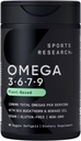 Sports Research® Vegan Omega 3-6-7-9 - 1200 mg Multi-Spectrum Omega Faty Acids Certified Non-GMO Formula with Sea Buckthorn & Borage Oil - 90 Veggie Softgels