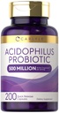 Carlyle Acidofilius Kadınlar ve Erkekler için Probiyotik Capsules | 500 Milyon CFU | 200 Pills | Lactobacillus Supplement | Non-GMO ve Gluten Free