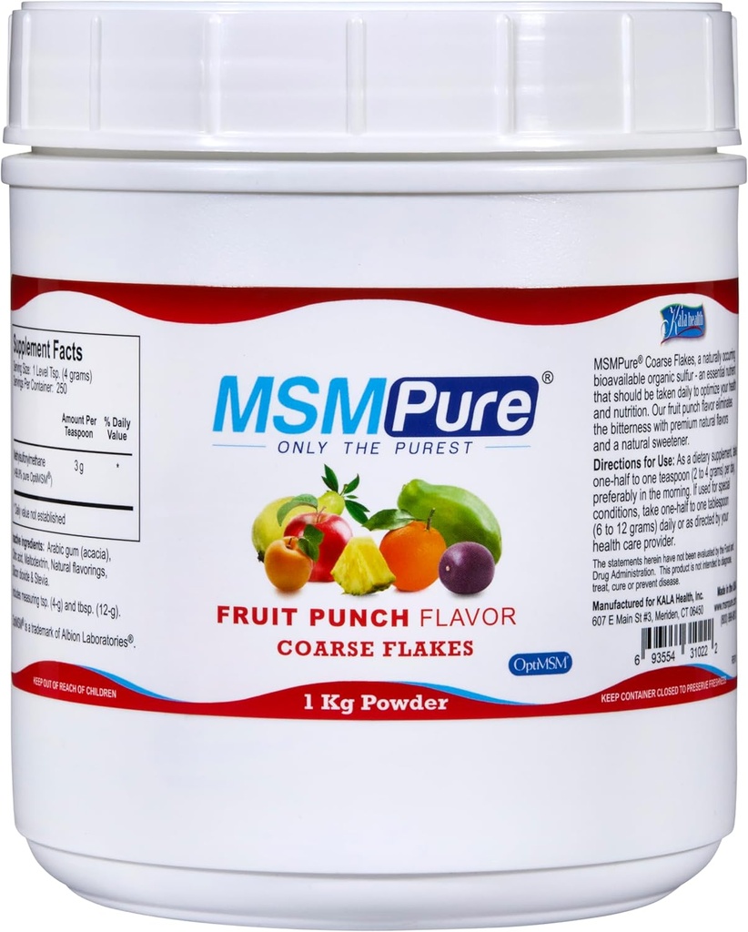 KALA SA MSMPure Fruit Punch Flavored Coarse MSM Toz Flakes – US- Made MSM for Joint Health, Skin Görünüm ve Saç & Nail Desteği – 2.2 lb, Organik Sulfur