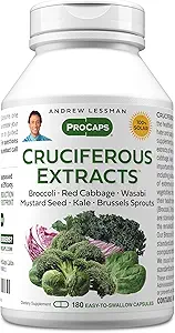 ANDREW LESSMAN Cruciferous Extracts 180 Capsules - Yüksek Seviyeler Glucosinolates ve Sulforaphane'den Broccoli, Red Cabbage, Mustard Seed, Wasabi, Brüksel Sprouts ve Kale Ekstraksiyonları, Hayır Katkılar ve