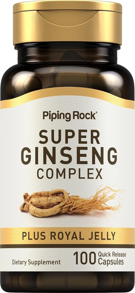 Piping Rock Ginseng Kompleks Capsules | 100 Count | Royal Jelly | Non-GMO, Gluten Free Supplement Supplement