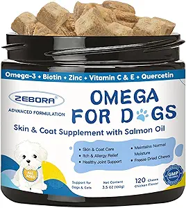 Omega 3 for Dogs with Salmon Oil, Fish Oil for Dogs Skin and Coat Supplement, Dog Anti Hisdding, Hot Spot Tedavisi, Anti Shedding, Hip & Joint Support with EPA & DHA, Biotin, E