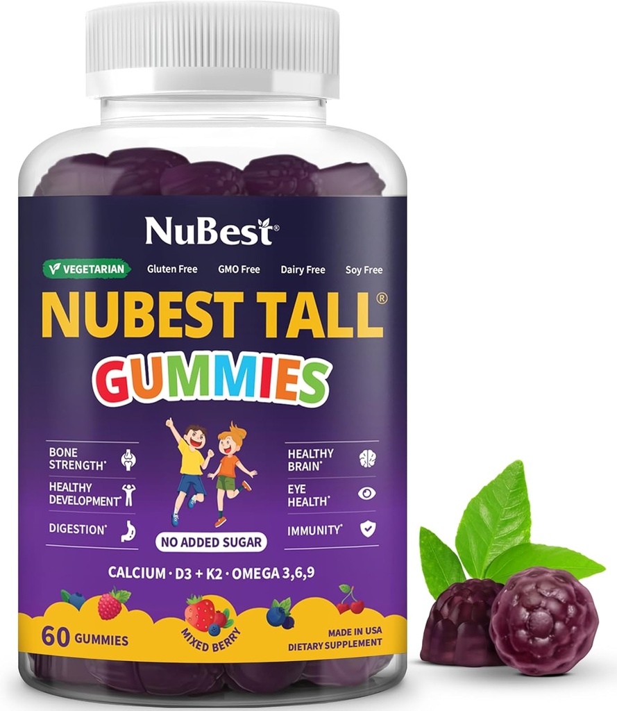 Çocuklar için En İyi Uzun Gummies Yaş 2+ & Gençler | Bone Strength, Immunity, Digestive Health withuba, Vitamin D3, K2, B Complex, Magnezyum, çinko | 20+ Vitaminler Gummies, Hayır Eklenmedi