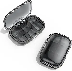 6 Διαμέρισμα Travel Pill Organizer, Θήκη απόδειξη υγρασίας για το πορτοφόλι τσέπης, καθημερινή φορητή ιατρική Βιταμίνη εμπορευματοκιβώτιο, ιχθυέλαιο και κουτί συμπλήρωμα (μαύρο)