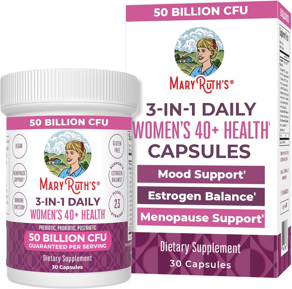 MaryRuth Organics 3-in-1 Daily Health 40+ Probiyotiks for Women | Klinik Olarak Test Edildi | Kadınlar için Estrogen Supplement | 50 Milyar CFU | Allergen Ücretsiz | 30 ct