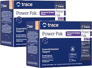 Trace Minerals Power Pak - Vitaminler ve Minerallerle Günlük Sağlık Supplement - Immune Health & Hydration - Concord Grape (60 Hizmet)