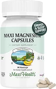 Maxi Health Magnesium Capsules - Energy Production - Muscle & Nerve Health - Bone Support - Magnesium Supplement from Magnesium Oxide, Magnesium Glycinate Chelate and Magnesium Citrate - 90 Count by Maxi Health
