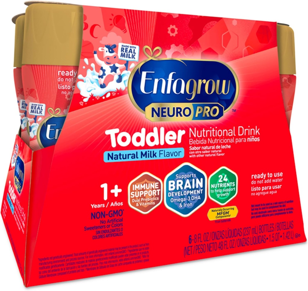Enfagrow NeuroPro Toddler Beslenme, Gerçek Süt ile Yapıldı, Beyin-Building Omega-3 DHA, Nutrients ve Prebiyotikler Büyüme ve Immune Desteği, Non-GMO, Toddler Milk Toz, 8 Fl Oz, 6