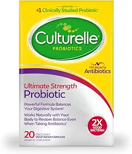 Culturelle Ultimate Strength Probiotic για άνδρες και γυναίκες, πιο κλινικά Σπουδασμένο Probiotic Strain, 20 δισεκατομμύρια CFUs, υποστηρίζει περιστασιακή Διάρροια, αέριο & Bloating, μη GMO, 20 Count