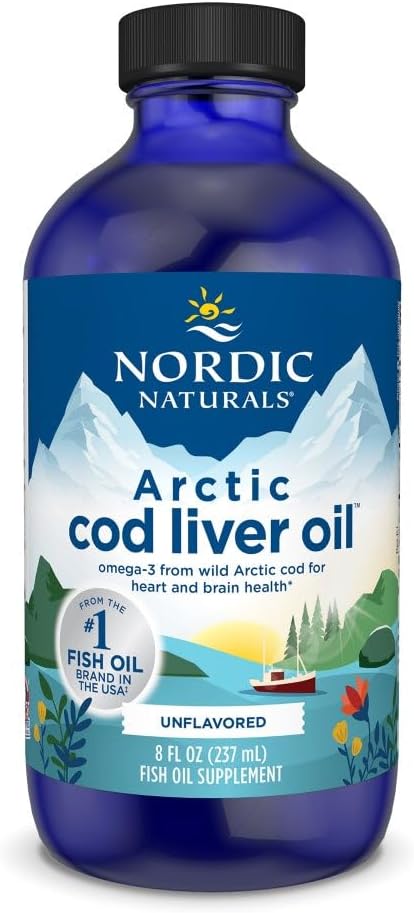 İskandinav Naturals Arctic Cod Liver Oil, Unflavored - 8 oz - 1060 mg Total Omega-3s with EPA & DHA - Heart & Brain Health, Sağlıklı Immunity, Genel Wellness - Non-GMO - 48 Servisler