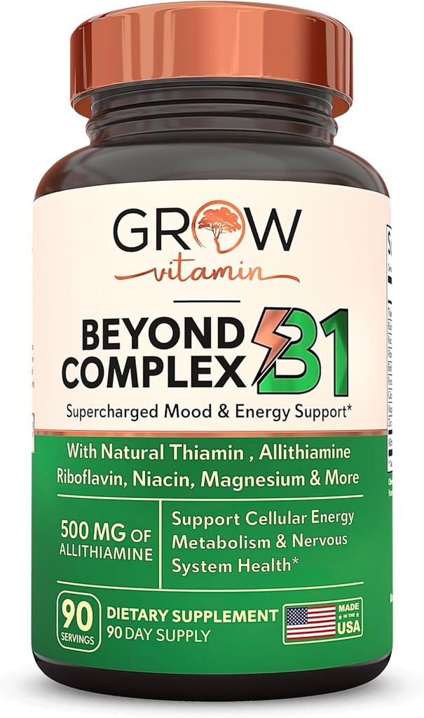 B1 Kompleksinin Ötesinde Vitamin - Allithi Natural Vitamin B1 Supplement with Essential B-Vitamins, Thiamin, Niacin, Biotin, Magnezyum & More - Supports Energy, Mood & Nervous System - 90 Capsules