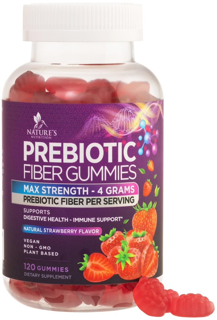 Yetişkinler için Fiber Gummies, Daily 4g Gummy Fiber Supplement, Prebiyotik Gummy Digestive Health Support - Plant Based uli Fiber Chews, Prebiyotiks Supports Regularity & Digestion Non-GMO - 120 Gummies