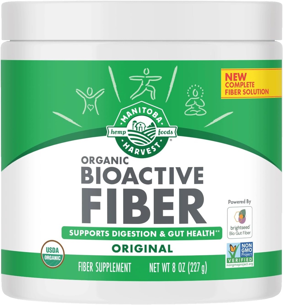 Manitoba Harvest Organic BioActive Fiber Supplement, hizmet başına 6g Fiber ile birlikte, Digestive Hemp & Psyllium Husk Toz, Non-GMO, Vegan & Kosher, 8oz