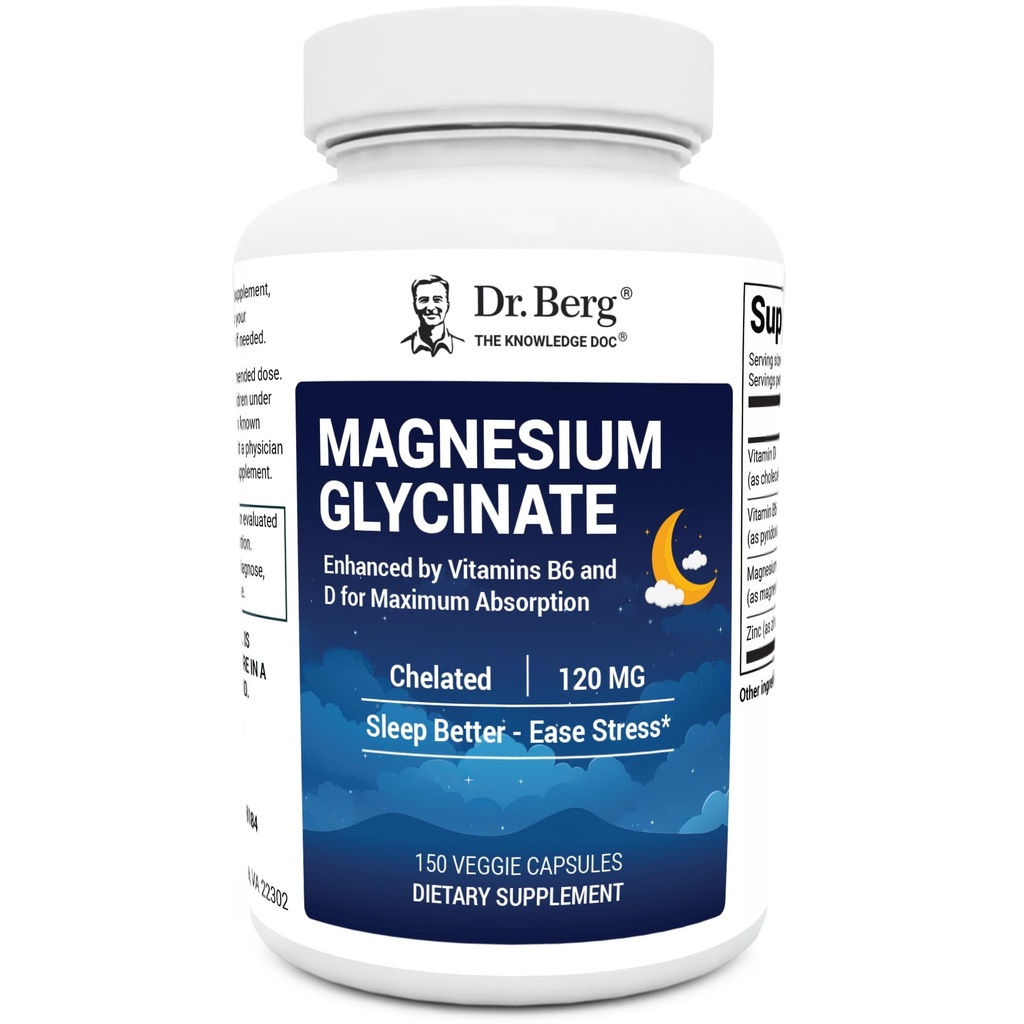 Dr. Berg en güçlü 4-in-1 Chelated Magnezyum Glycinate with Clean, Potent & Pure Materialss | 4X Lab-Tested &  Valid | USA Formulated Magnezyum Supplement Capsules | 150 Capsules