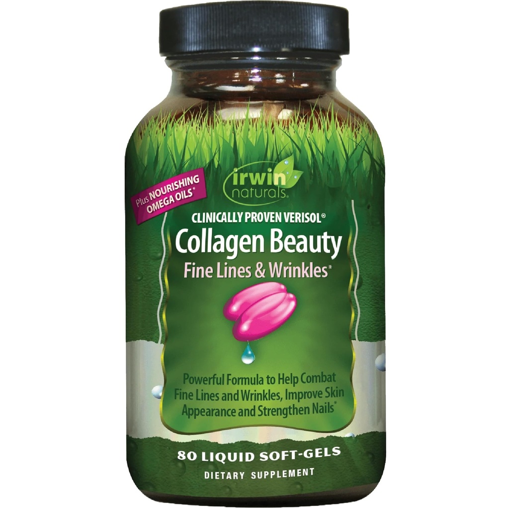 Irwin Naturals Collagen Beauty - 80 Liquid Softgels - Güzel Hatlar ve Wrinkles ile Mücadele Yardım, Cilt Görünümünü Geliştirin ve Nails - 13 Toplam Hizmetler